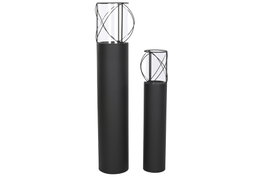 DKD Home Decor Portavelas 27 x 125 x 27 cm Set de 2 Metal Cristal Negro Loft
