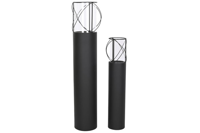 DKD Home Decor Portavelas 27 x 125 x 27 cm Set de 2 Metal Cristal Negro Loft DKD Home Decor Portavelas 27 x 125 x 27 cm Set de 2 Metal Cristal Negro Loft