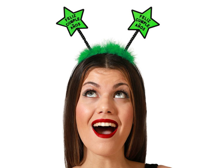 Diadema Feliz Cumpleaños de Estrellas Verdes para Fiestas, Celebración y Photocall - Accesorio Divertido para Niños y Adultos Diadema Feliz Cumpleaños de Estrellas Verdes para Fiestas, Celebración y Photocall - Accesorio Divertido para Niños y Adultos