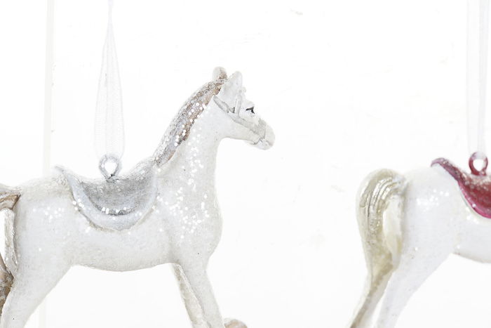 DKD Home Decor Decoración Colgante Navidad Tradicional Blanco Gris Resina 8 x 3 x 8.5 cm (6 Unidades)