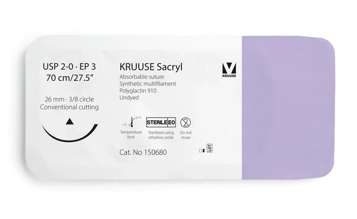 Kruuse Sutura Sacryl Undyed 2/0 70cm con Aguja 26mm 3/8 Kruuse Sutura Sacryl Undyed 2/0 70cm con Aguja 26mm 3/8