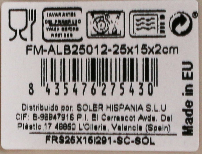 La Mediterranea Fuente Rectangular Albal Elite Brillo 25x15cm