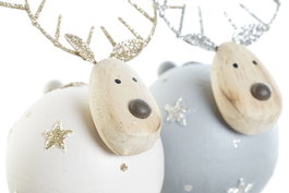 DKD Home Decor Figura Navidad Moderna Reno Metal Blanco Gris 7 x 9 x 7 cm