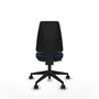 Silla de oficina Elche con mecanismo Contacto permanente básico tapizada con Similpiel color Azul marino. Equipada con Base piramidal negra, Sin brazos y Ruedas 65mm nailon