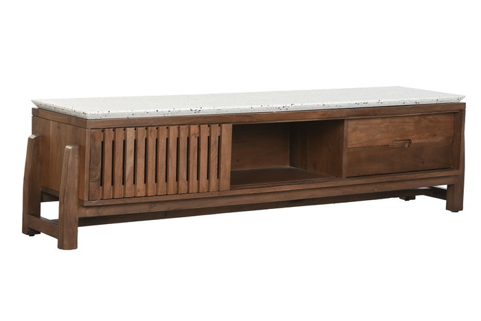 DKD Home Decor Mueble TV Terrazo Oriental Acacia 166 x 46 x 52 cm