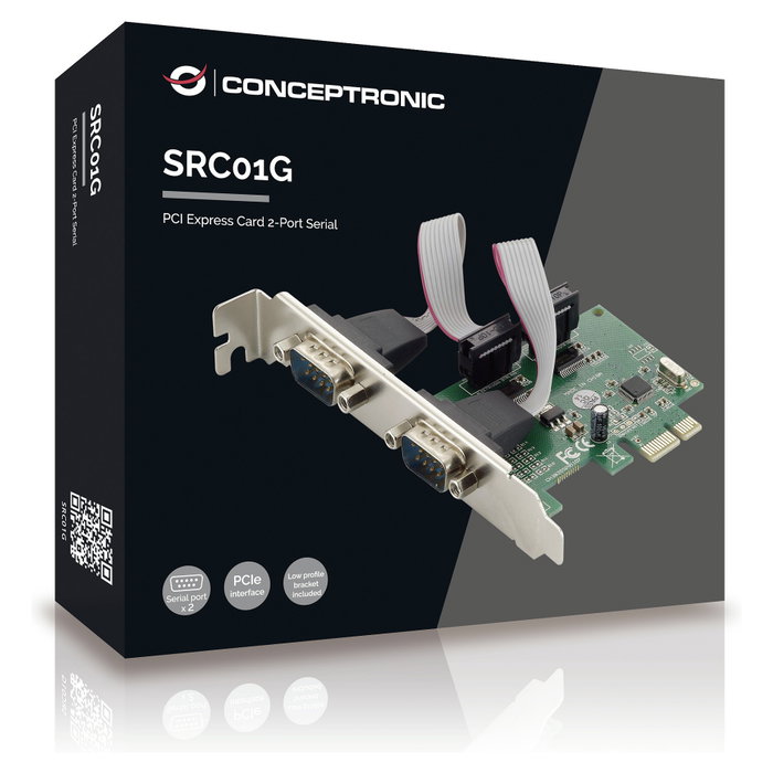 Conceptronic SRC01G Tarjeta PCIe con 2 Puertos Serie RS-232 Verde