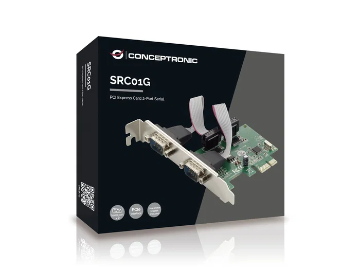Conceptronic SRC01G Tarjeta PCIe con 2 Puertos Serie RS-232 Verde