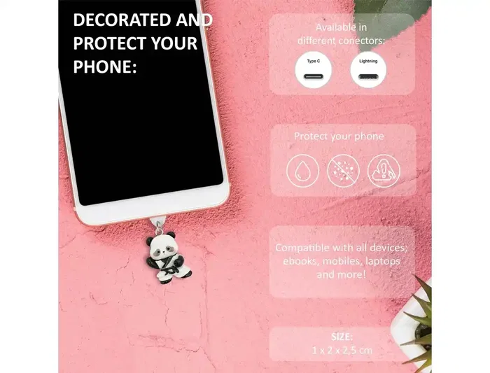 Wondee Charm Protector Funny Tipo C Panda para Conector USB-C - Tapón Decorativo Anti Polvo para Móvil Wondee Charm Protector Funny Tipo C Panda para Conector USB-C - Tapón Decorativo Anti Polvo para Móvil