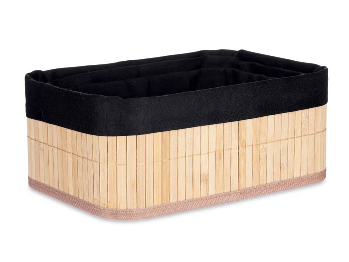 Kipit Set 3 Organizadores Bambú y Tela Negra Rectangular 31x12x21cm (Set de 4)