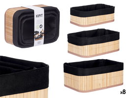 Kipit Set 3 Organizadores Bambú y Tela Negra Rectangular 31x12x21cm (Set de 4)