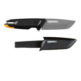 Toughbuilt Cuchillo Artesano con Funda, Hoja de Acero Inoxidable y Titanio 10.5 cm, Mango Ergonómico Antideslizante, Incluye Clip para Cinturón