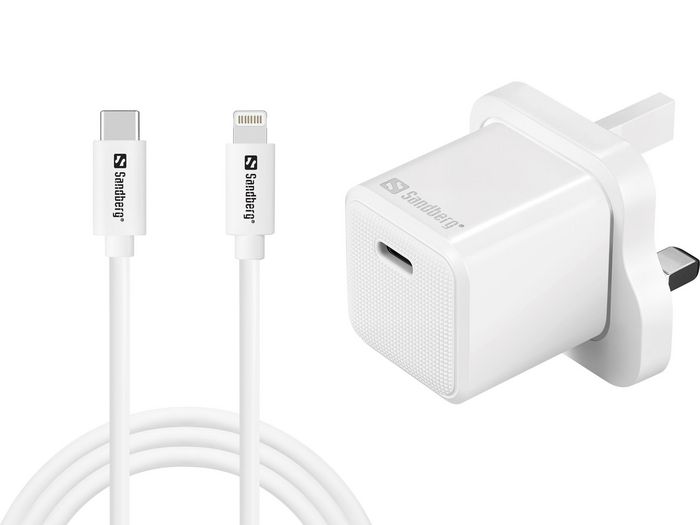 Sandberg Cargador de Pared USB-C AC 20W PD con Cable Lightning 1M para iPhone - Carga Rápida 2 en 1 Sandberg Cargador de Pared USB-C AC 20W PD con Cable Lightning 1M para iPhone - Carga Rápida 2 en 1