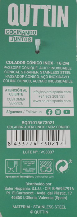 Quttin Colador Cónico de Acero Inoxidable, 16 cm (36 Unidades)