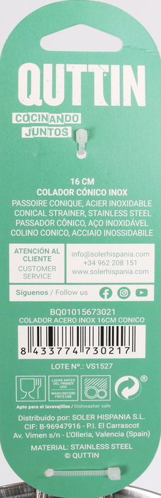 Quttin Colador Cónico de Acero Inoxidable, 16 cm (36 Unidades)