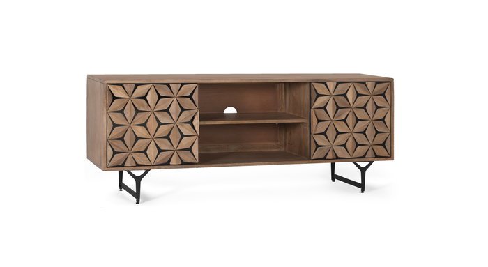 GINER Y COLOMER Mueble TV con 2 Puertas y 2 Estantes en Madera de Mango Natural