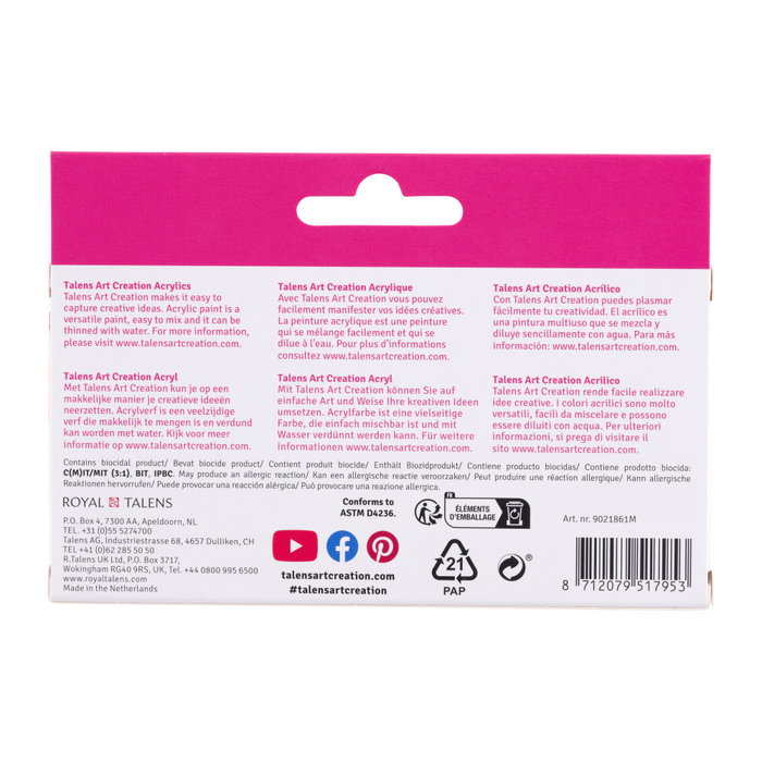 Talens Art Creation Set de pintura acrílica Metallic 6 x 12 ml