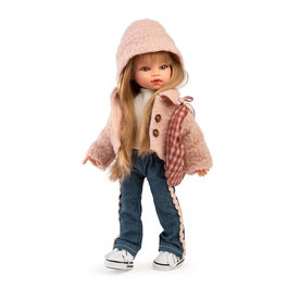 Muñecas Antonio Juan Muñeca Emily Cosmopolitan 25308 Fashion 33 cm, Cabello Rubio, Outfit Urbano Rosa, Bolsa de Cuadros, Idioma Español, Juguete +3 años