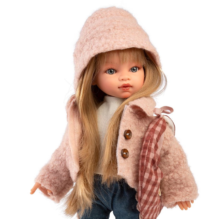 Muñecas Antonio Juan Muñeca Emily Cosmopolitan 25308 Fashion 33 cm, Cabello Rubio, Outfit Urbano Rosa, Bolsa de Cuadros, Idioma Español, Juguete +3 años