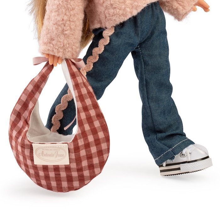 Muñecas Antonio Juan Muñeca Emily Cosmopolitan 25308 Fashion 33 cm, Cabello Rubio, Outfit Urbano Rosa, Bolsa de Cuadros, Idioma Español, Juguete +3 años