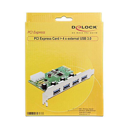 DeLOCK 89363 Tarjeta PCI Express para 4 Puertos USB 3.0 Interna - Interfaz PCIe USB 3.2 Gen 1, Hasta 5 Gbit/s, Compatible con Windows y Linux