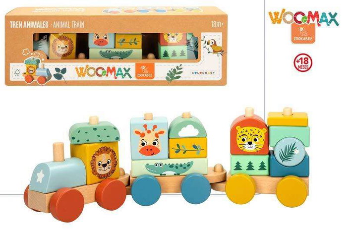 Woomax Zookabee - Tren de Madera con Animales, Juguete Educativo para Bebés a partir de 18 Meses