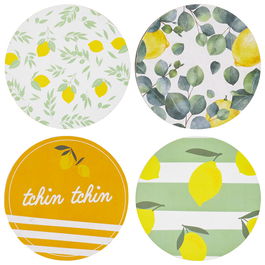 Home Deco Factory Juego 4 Posavasos Limon Madera MDF Diametro 10 cm Coleccion Bain De Soleil