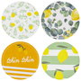 Home Deco Factory Juego 4 Posavasos Limon Madera MDF Diametro 10 cm Coleccion Bain De Soleil