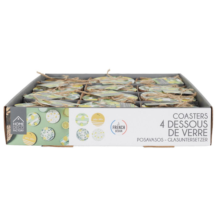 Home Deco Factory Juego 4 Posavasos Limon Madera MDF Diametro 10 cm Coleccion Bain De Soleil