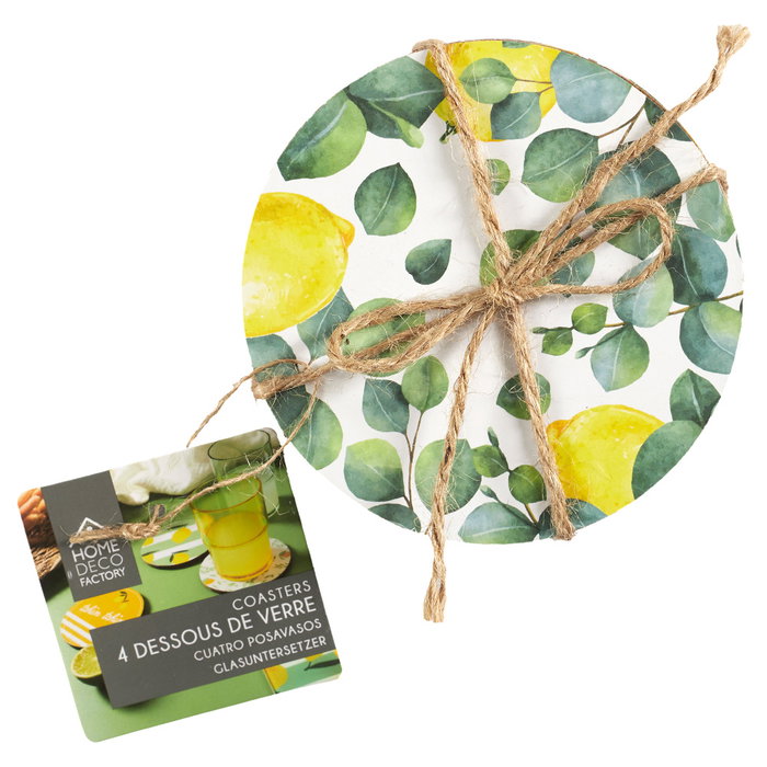 Home Deco Factory Juego 4 Posavasos Limon Madera MDF Diametro 10 cm Coleccion Bain De Soleil