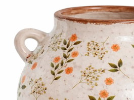 DKD Home Decor Jarrón de Gres Florecitas Craquelado Crema