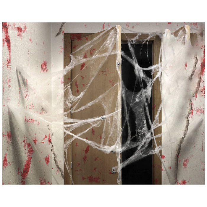 Atosa Telaraña Blanca Brillante en la Oscuridad con Arañas Negras para Decoración de Halloween (20 gr)