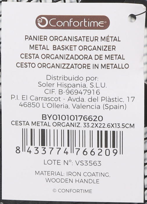 Confortime Cesta Metal Organizadora 33.2 x 22.6 x 13.7 cm (10 Unidades)