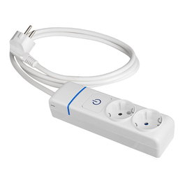 Solera - Base Múltiple con 2 Tomas Schuko 2P+T e Interruptor Luminoso Azul, 1.5 m Cable, Máx. 3680W, IP20, Blanca/Azul