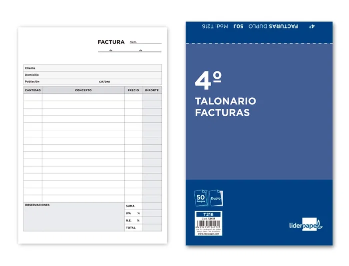 Liderpapel Talonario de facturas tamaño cuarto con original y copia T216 con I.V.A. Liderpapel Talonario de facturas tamaño cuarto con original y copia T216 con I.V.A.