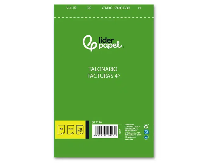 Liderpapel Talonario de facturas tamaño cuarto con original y copia T216 con I.V.A. Liderpapel Talonario de facturas tamaño cuarto con original y copia T216 con I.V.A.