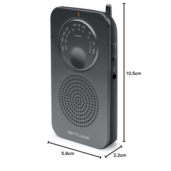 Muse Radio M-01 RS Analógica Personal FM/MW, 3,5 mm, Gris, Giratorio