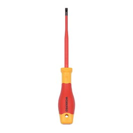 Workpro Destornillador Plano Aislado VDE 150mm, Punta 6.5mm, Acero Cr-V-Mo S2, Homologado 1000V AC / 10000V Prueba - Rojo/Amarillo