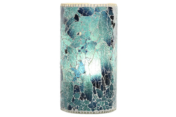 DKD Home Decor Lámpara de Sobremesa de Cristal Azul Craquelado 15x15x30 cm