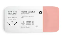 Kruuse Monofast 0 Sutura 70 cm Aguja 26 mm 3-8 Triangular Violeta USP 2-0 EP 3,5 12 Unidades