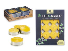 Ibergarden Set de 20 Velas Tea Light Citronela, 15 x 19 x 1.5 cm, Cera, Amarillo, Repelente de Insectos (Set de 48)