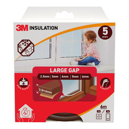 3M Burlete de Aislamiento Clásico de Espuma de Alta Densidad para Huecos de 2,5 - 6 mm, Marrón, Rollo de 6 m para Puertas y Ventanas