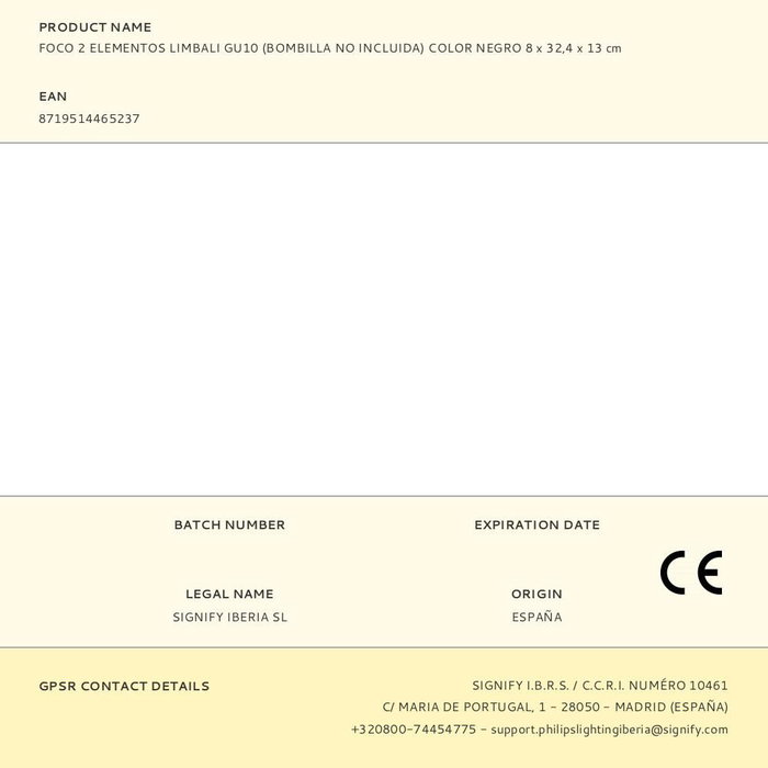 Philips Limbali Foco Doble Gu10 Negro Metal Cabezal Ajustable IP20 (Bombilla No Incluida) 8 x 32,4 x 13 cm