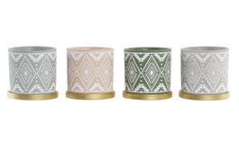 DKD Home Decor Maceta Boho Verde Gris Cemento con Plato 13 x 13 x 13 cm (12 Unidades)