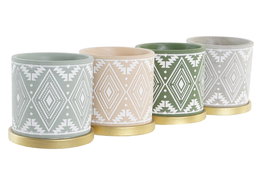 DKD Home Decor Maceta Boho Verde Gris Cemento con Plato 13 x 13 x 13 cm (12 Unidades)