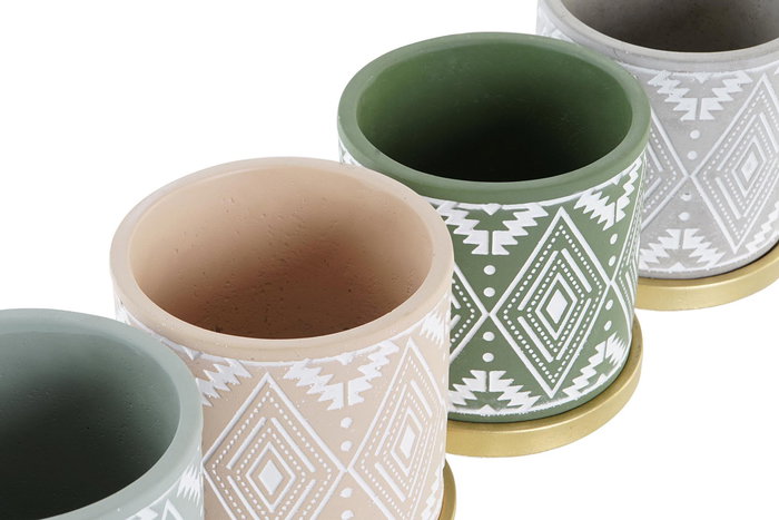 DKD Home Decor Maceta Boho Verde Gris Cemento con Plato 13 x 13 x 13 cm (12 Unidades)
