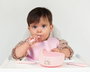 KioKids Set de 3 Cubiertos de Silicona Rosa para Bebé Lovely Friends, Pre-Cuchara, Cuchara y Pre-Tenedor, +6 Meses, 11 cm