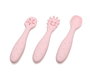 KioKids Set de 3 Cubiertos de Silicona Rosa para Bebé Lovely Friends, Pre-Cuchara, Cuchara y Pre-Tenedor, +6 Meses, 11 cm
