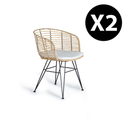 Giner y Colomer - Lote de 2 Sillas de Rattán y Metal Natural con Cojín, 48 x 48 cm