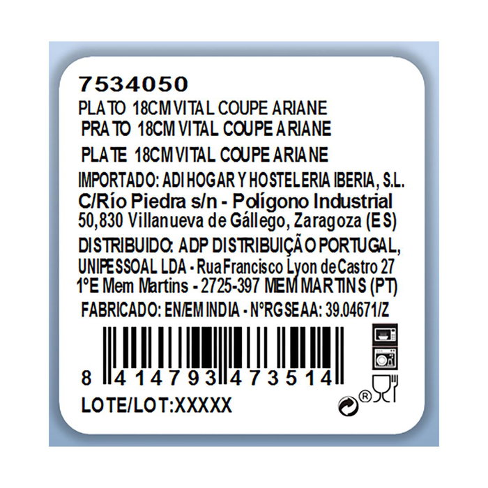 Plato Llano Porcelana Vital Coupe Ariane 18 cm