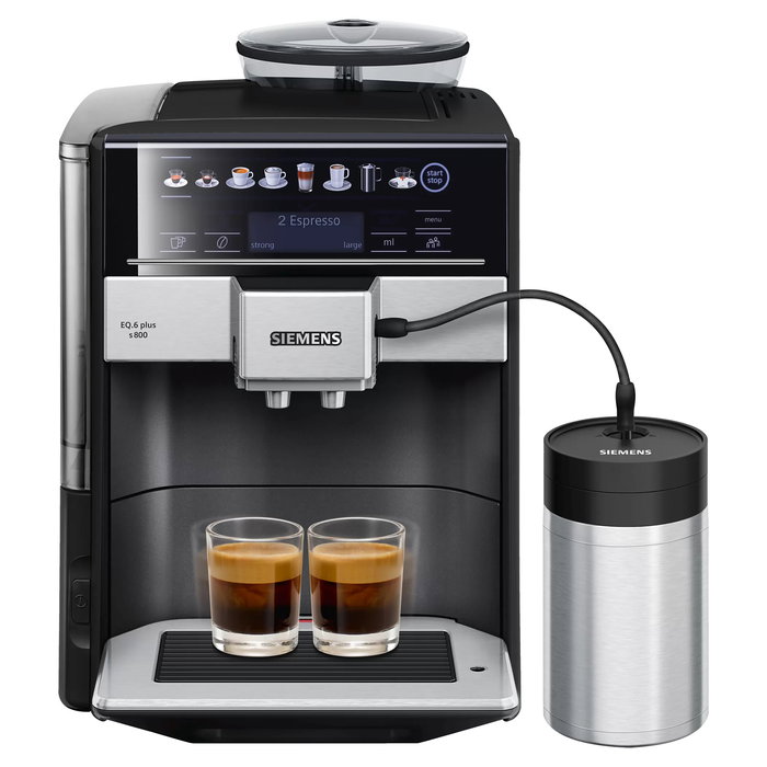 Siemens TE658209RW EQ6 Plus S800 Máquina de Café Espresso Automática, 19 bar, 1.7L, Para Granos y Molido, Negro/Acero Inoxidable